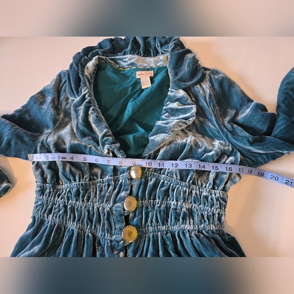 Elevenses Anthropologie Silk Rayon Blend Velvet Peplum Blouse Teal 8 - Picture 7 of 8